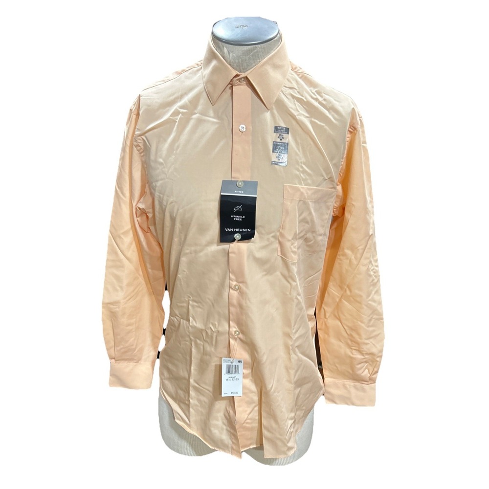 Van Heusen mens Button shirt 15.5 32-33 Light Orange Poplin long sleeves